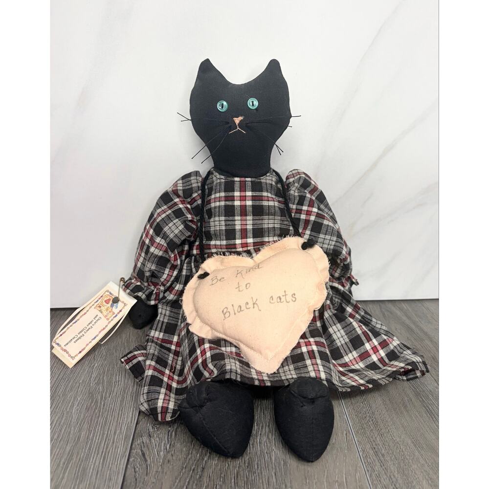 Dixie’s Fancy Felines Handmade Black Cat Cloth Doll with Be Kind To Black Cats